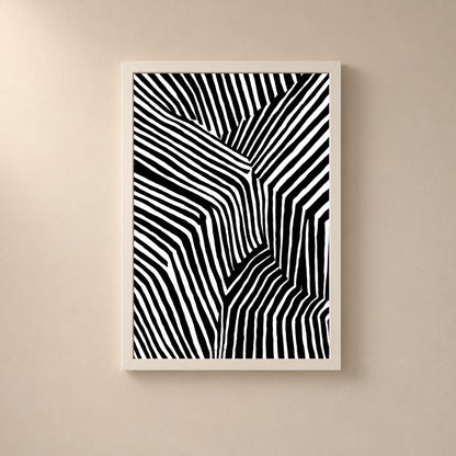 Affiche rayures noires et blanches, poster abstrait contrasté, art mural monochrome graphique