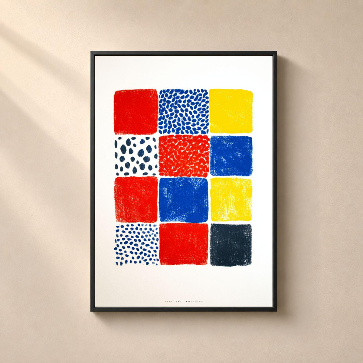 Affiche grille couleurs primaires, poster bauhaus géométrique, art mural rouge bleu jaune