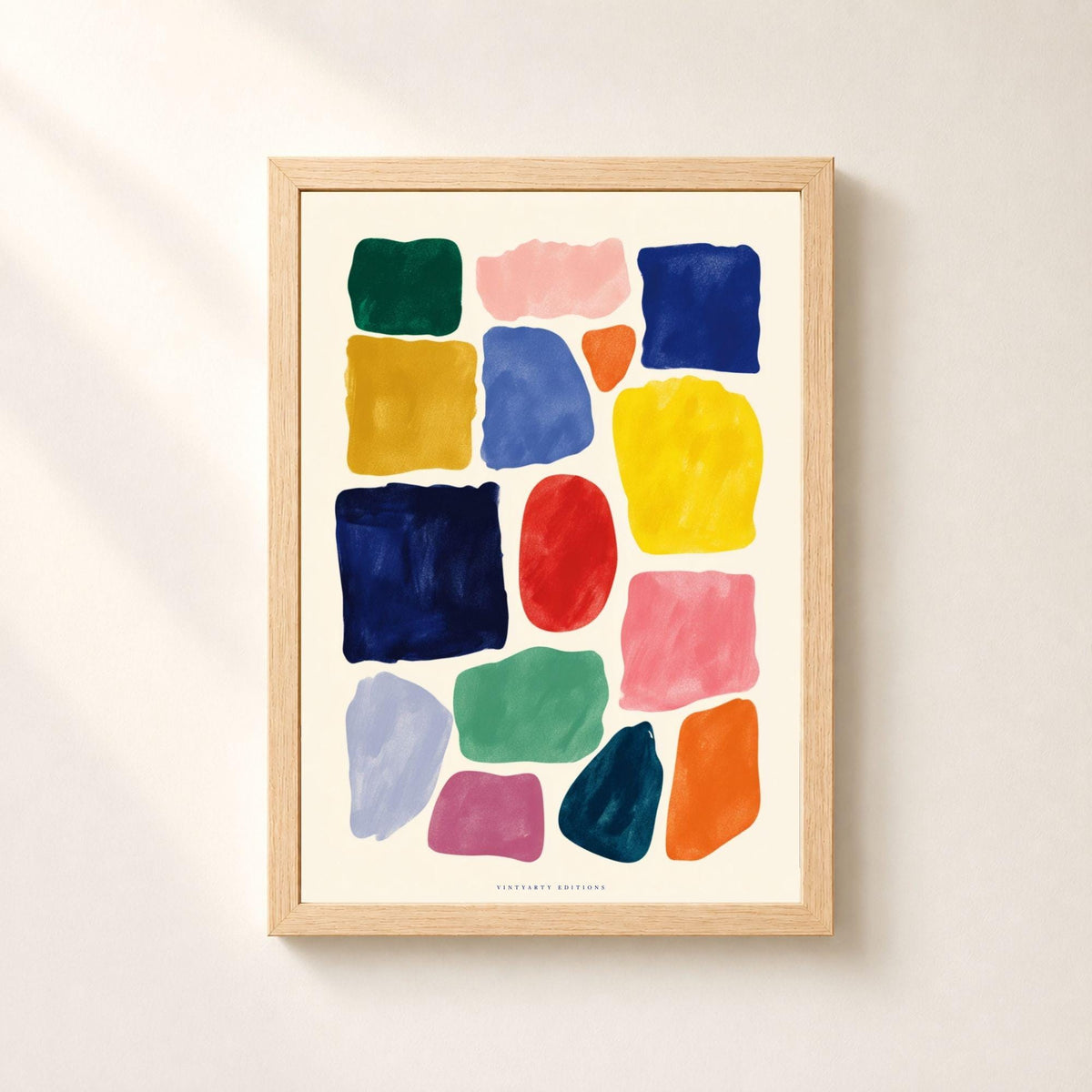 Affiche formes abstraites multicolores, poster nuancier peint, art mural coloré fond crème