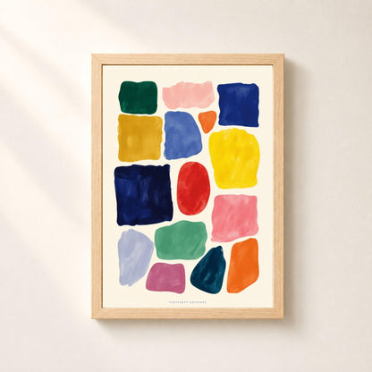Affiche formes abstraites multicolores, poster nuancier peint, art mural coloré fond crème