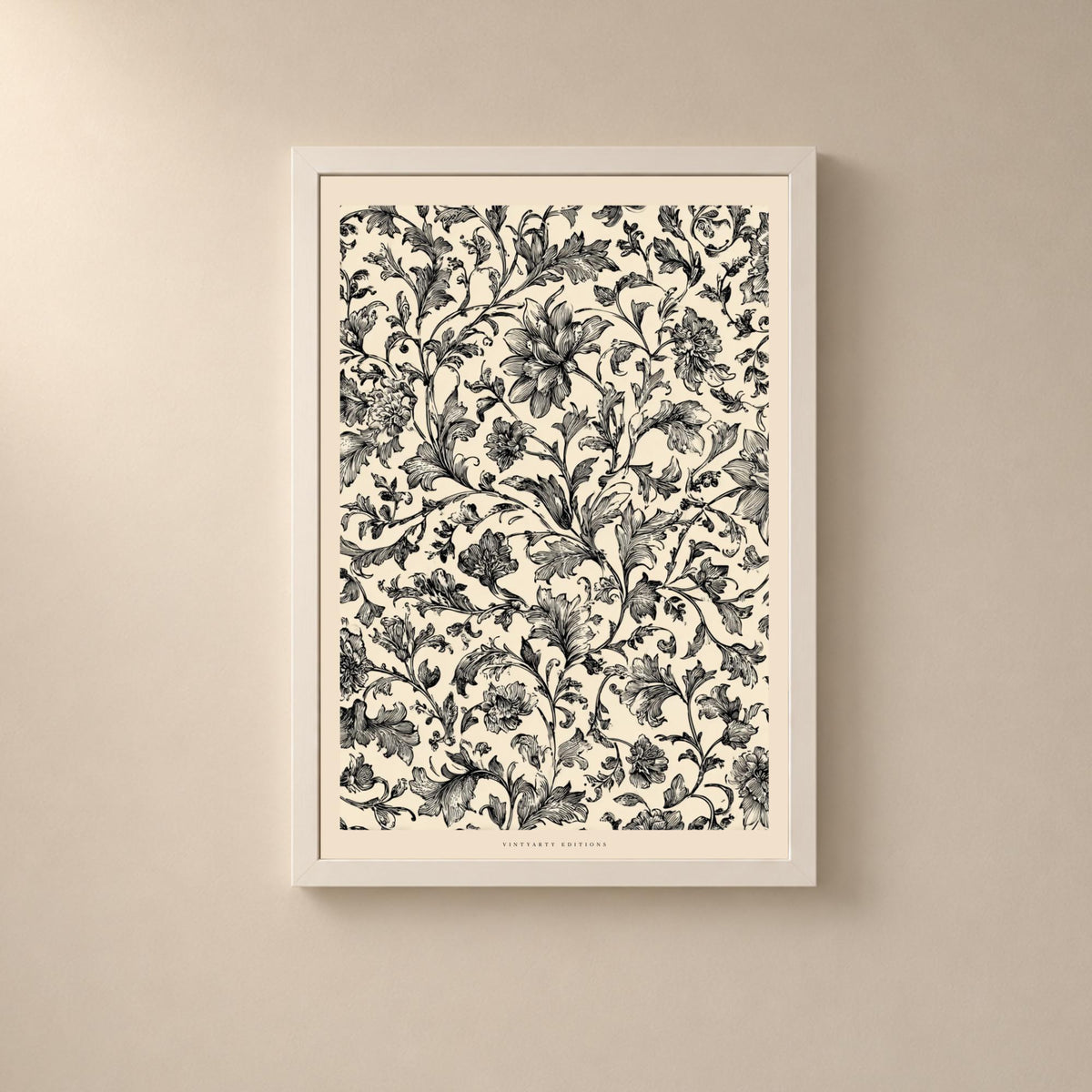 Affiche fleurs gravées noir et crème, motif botanique vintage, art mural floral élégant