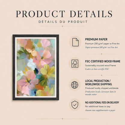 Affiche florale abstraite pastel, poster fleurs peintes à l'huile, art mural doux et coloré