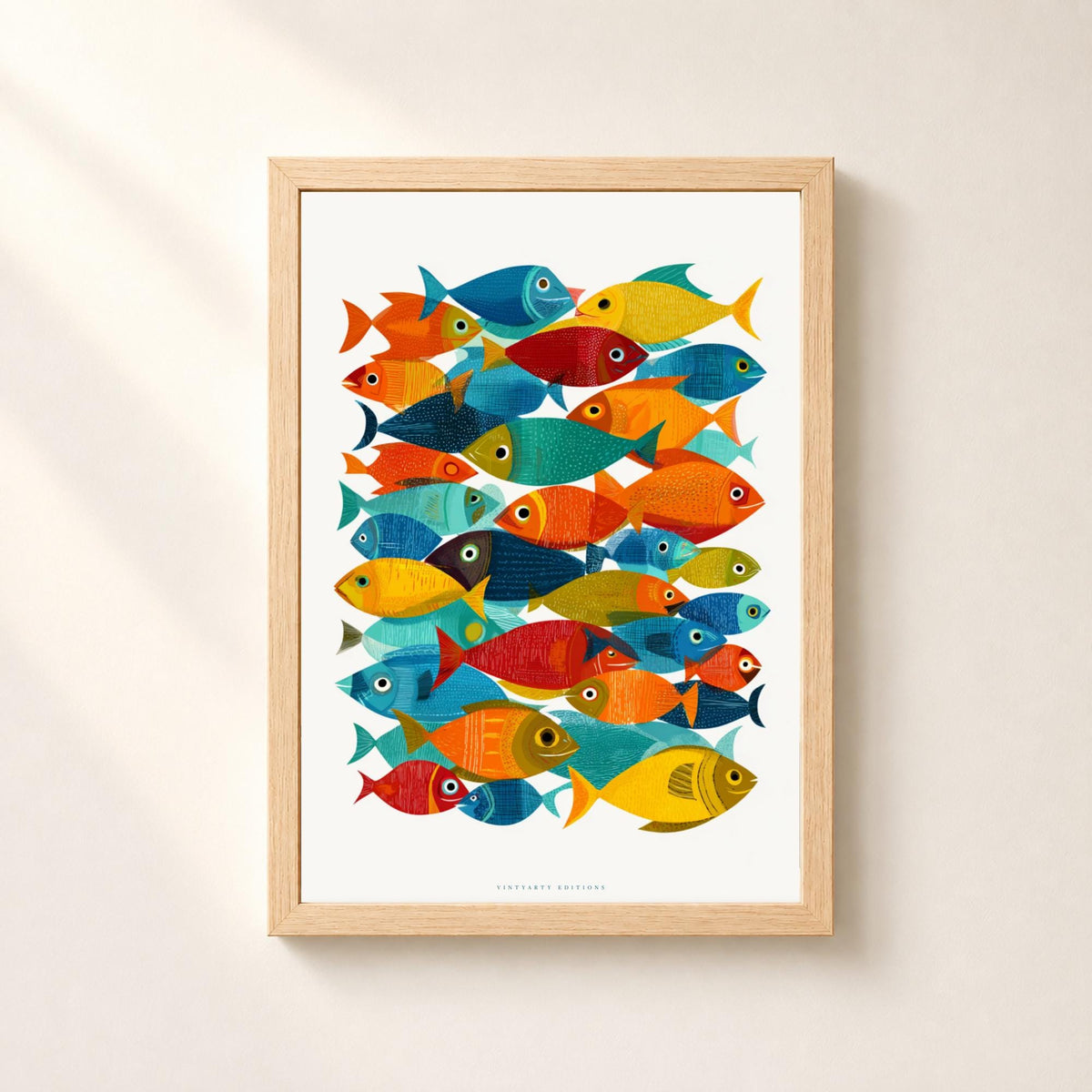 Affiche poissons colorés, art mural bord de mer, illustration contemporaine de poissons tropicaux