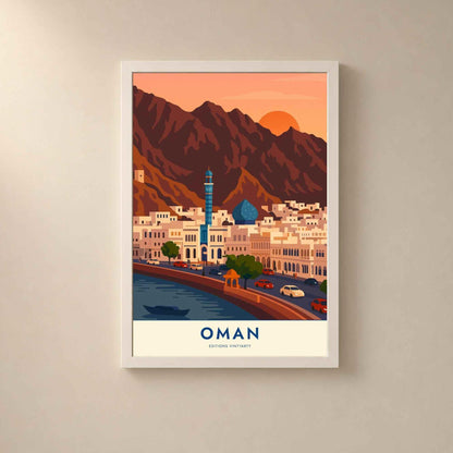 Affiche Oman Mascate, art mural corniche de Mutrah, poster montagnes du Hajar