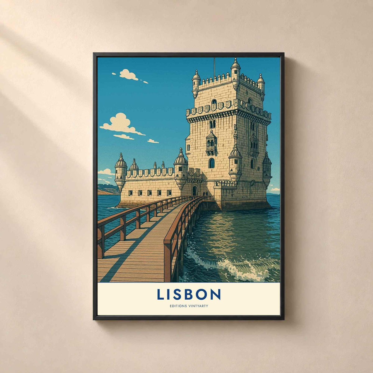 Affiche Lisbonne Tour de Belém, art mural Portugal, poster voyage bord du Tage