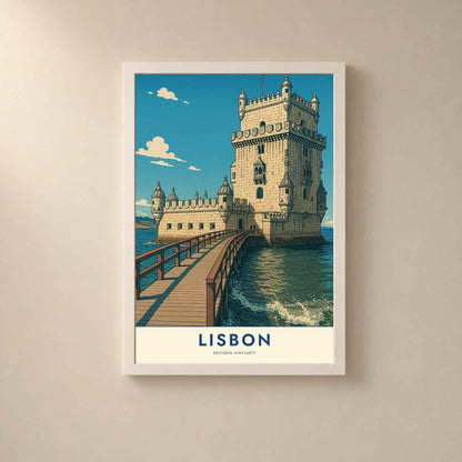 Affiche Lisbonne Tour de Belém, art mural Portugal, poster voyage bord du Tage