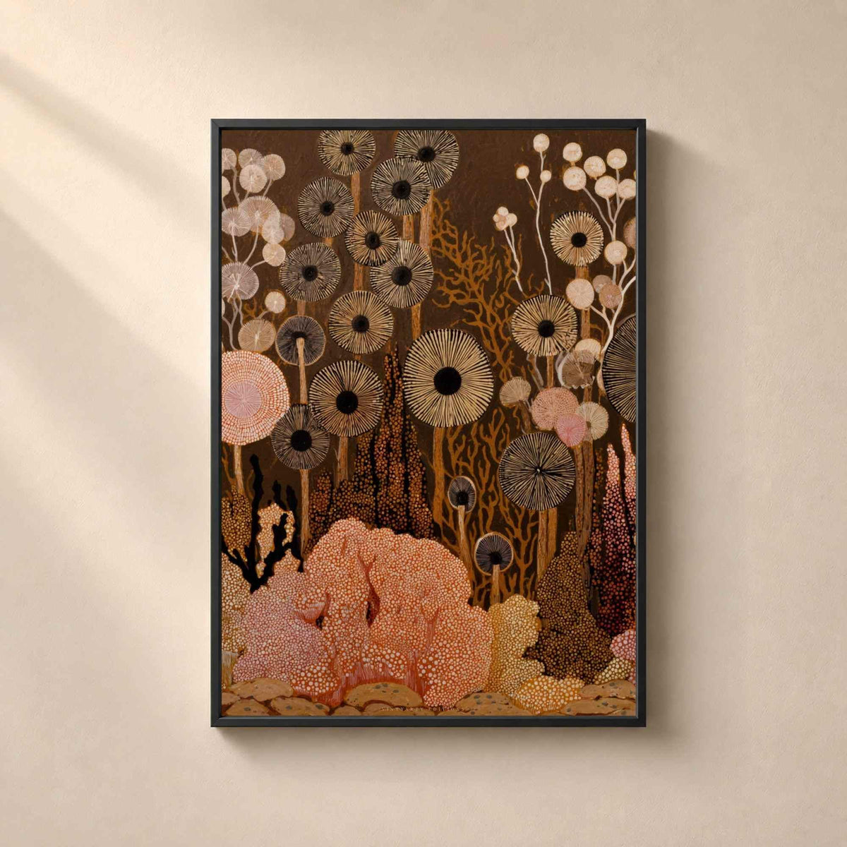 Affiche champignons art mural, illustration botanique folk, décoration terreuse cottagecore