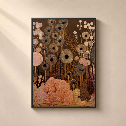 Affiche champignons art mural, illustration botanique folk, décoration terreuse cottagecore
