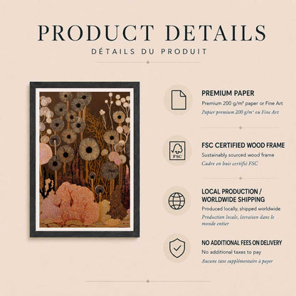 Affiche champignons art mural, illustration botanique folk, décoration terreuse cottagecore