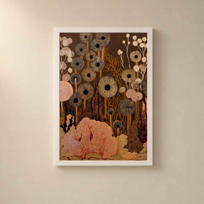 Affiche champignons art mural, illustration botanique folk, décoration terreuse cottagecore