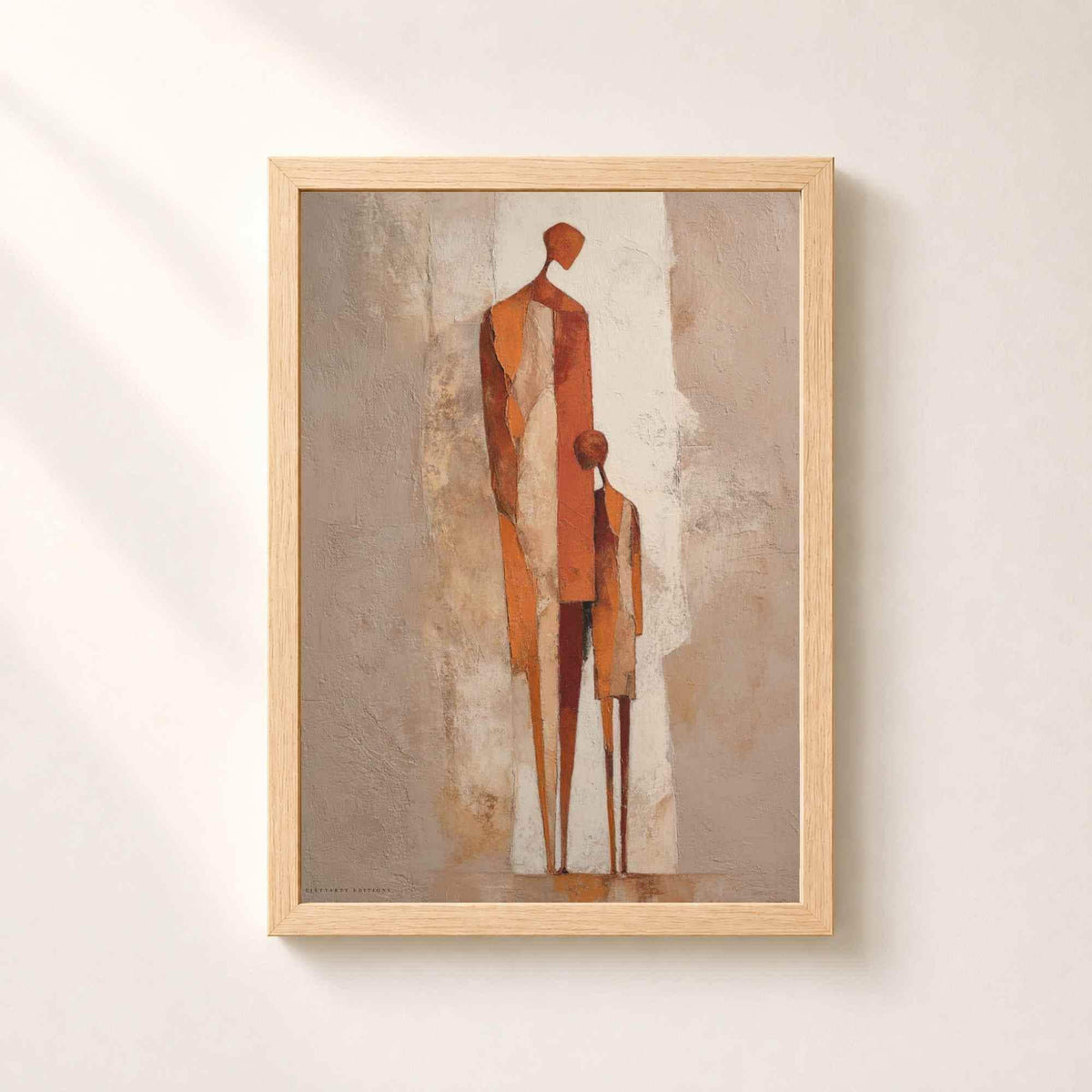Affiche parent et enfant abstrait, art mural silhouette terracotta, peinture figurative rouille