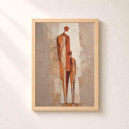 Affiche parent et enfant abstrait, art mural silhouette terracotta, peinture figurative rouille