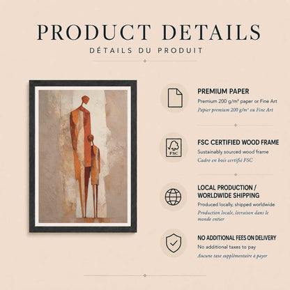 Affiche parent et enfant abstrait, art mural silhouette terracotta, peinture figurative rouille