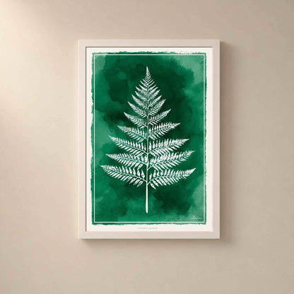 Affiche fougère verte, art mural botanique, empreinte végétale aquarelle émeraude