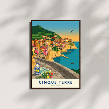 Affiche Cinque Terre Manarola Italie, poster village coloré Ligurie, art mural bord de mer