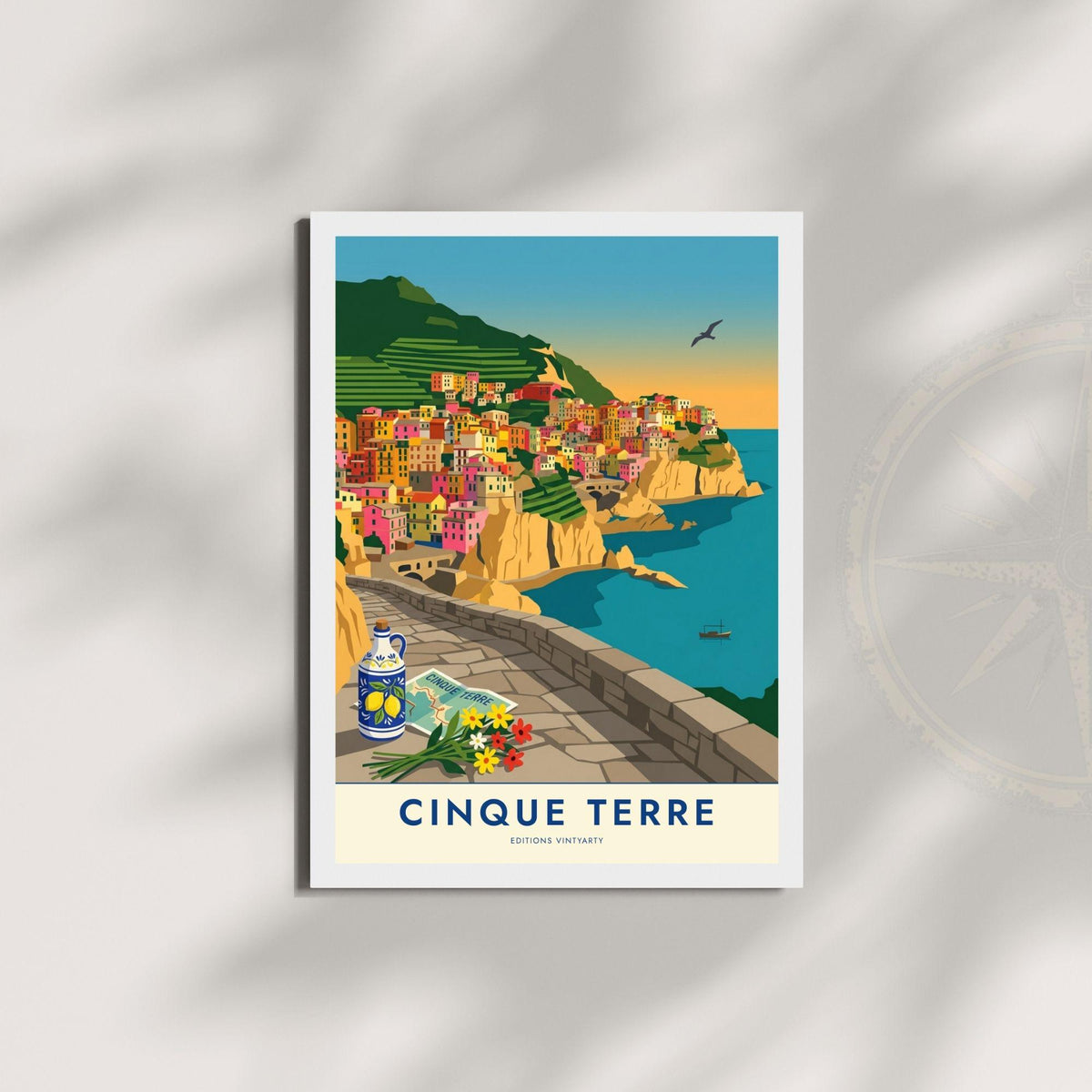 Affiche Cinque Terre Manarola Italie, poster village coloré Ligurie, art mural bord de mer