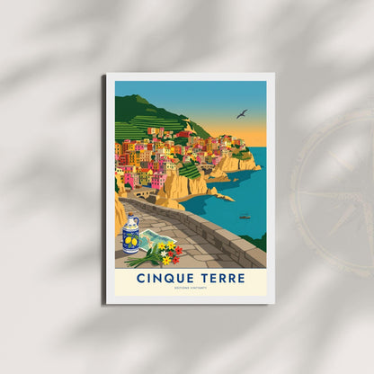 Affiche Cinque Terre Manarola Italie, poster village coloré Ligurie, art mural bord de mer