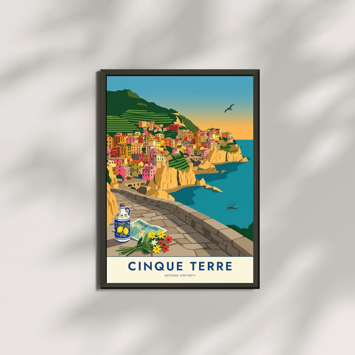 Affiche Cinque Terre Manarola Italie, poster village coloré Ligurie, art mural bord de mer