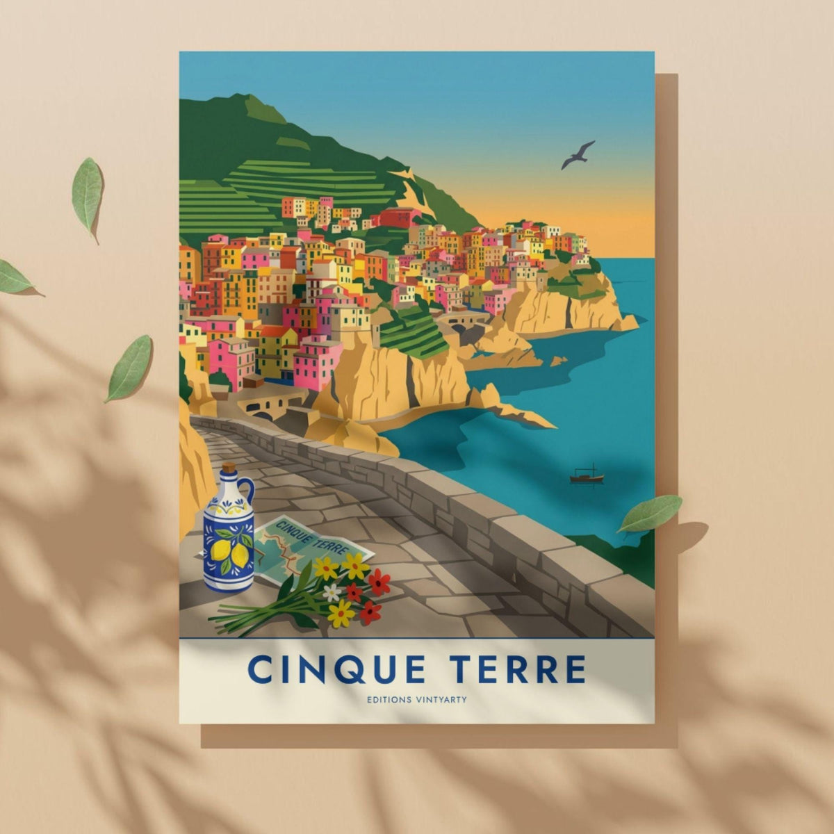 Affiche Cinque Terre Manarola Italie, poster village coloré Ligurie, art mural bord de mer