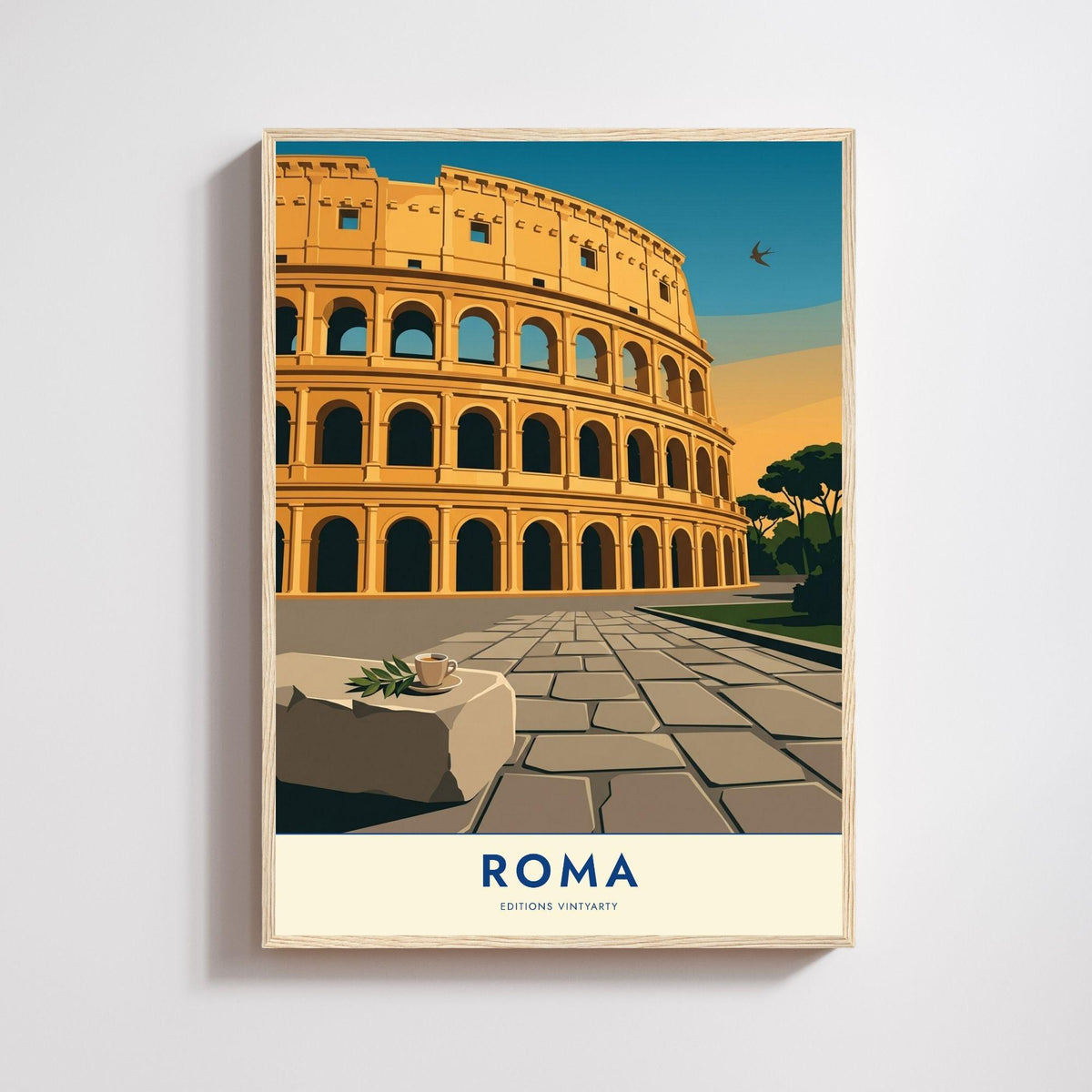 Affiche Rome Colisée Italie, poster monument antique, art mural ocre voyage et architecture