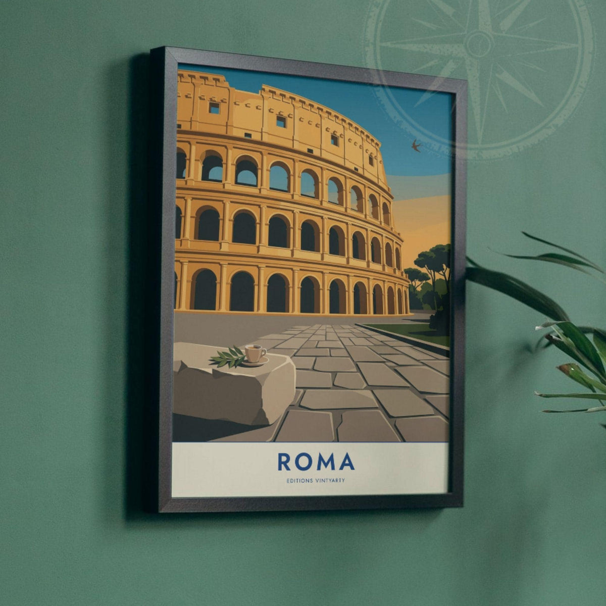 Affiche Rome Colisée Italie, poster monument antique, art mural ocre voyage et architecture
