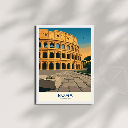 Affiche Rome Colisée Italie, poster monument antique, art mural ocre voyage et architecture