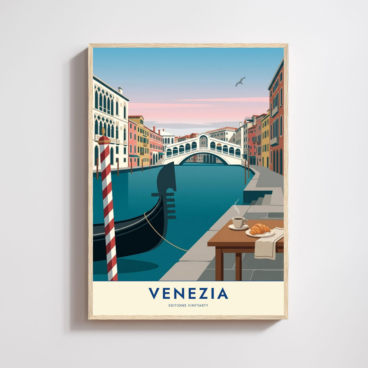 Affiche Venise pont du Rialto gondole, poster Grand Canal Italie, art mural turquoise voyage