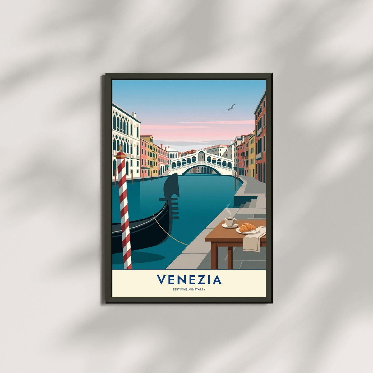 Affiche Venise pont du Rialto gondole, poster Grand Canal Italie, art mural turquoise voyage