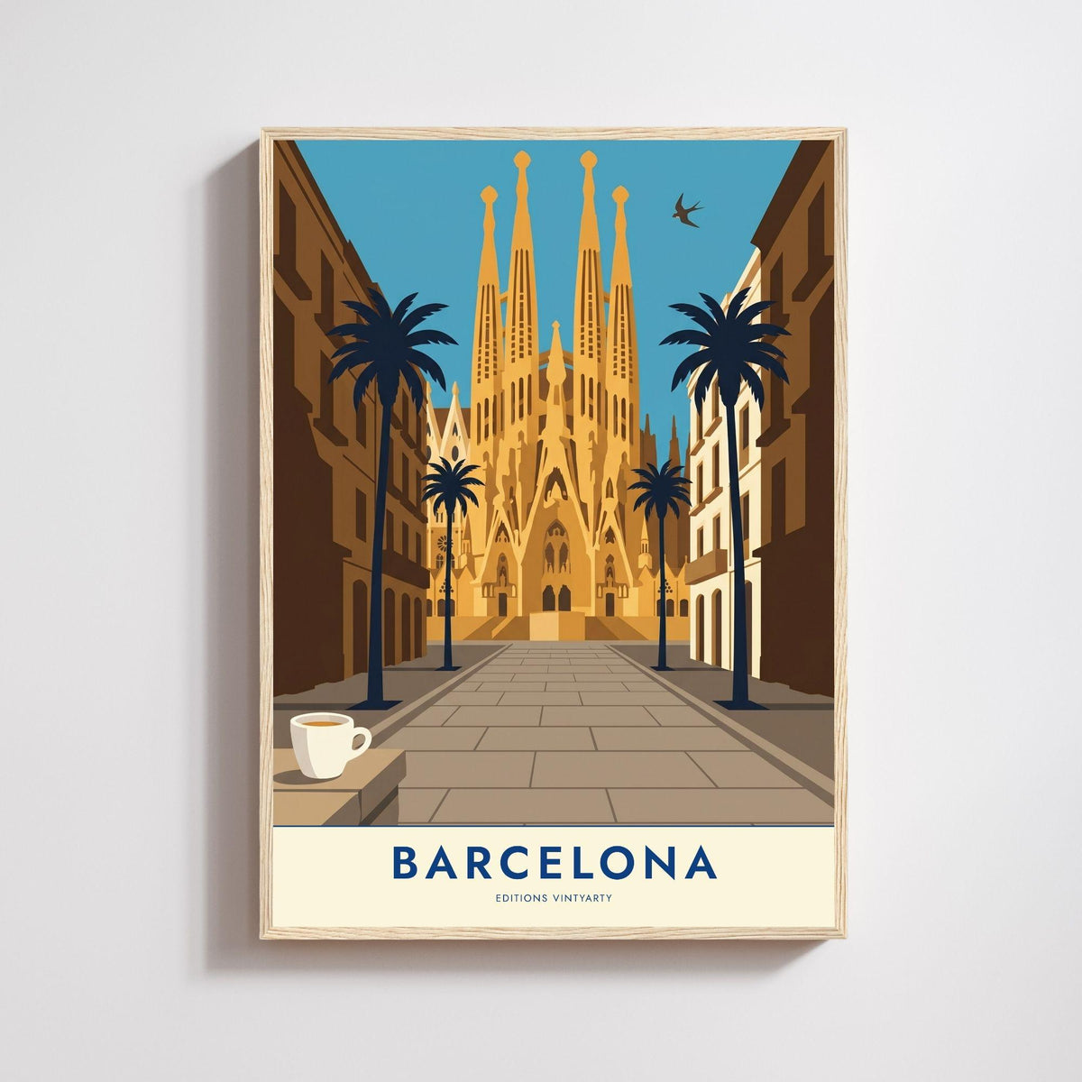 Affiche Barcelone Sagrada Familia, poster Gaudi architecture, art mural ocre voyage Espagne