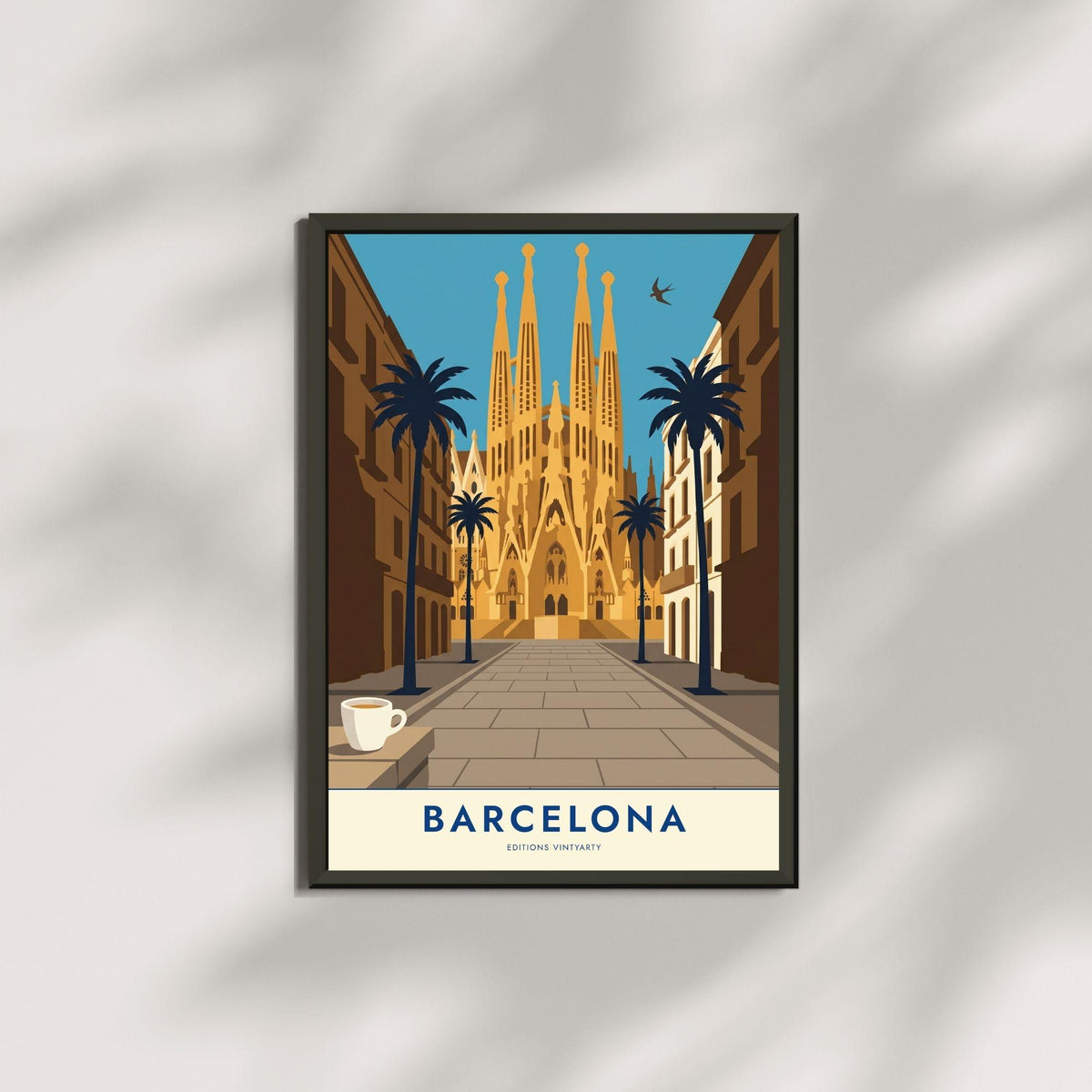 Affiche Barcelone Sagrada Familia, poster Gaudi architecture, art mural ocre voyage Espagne