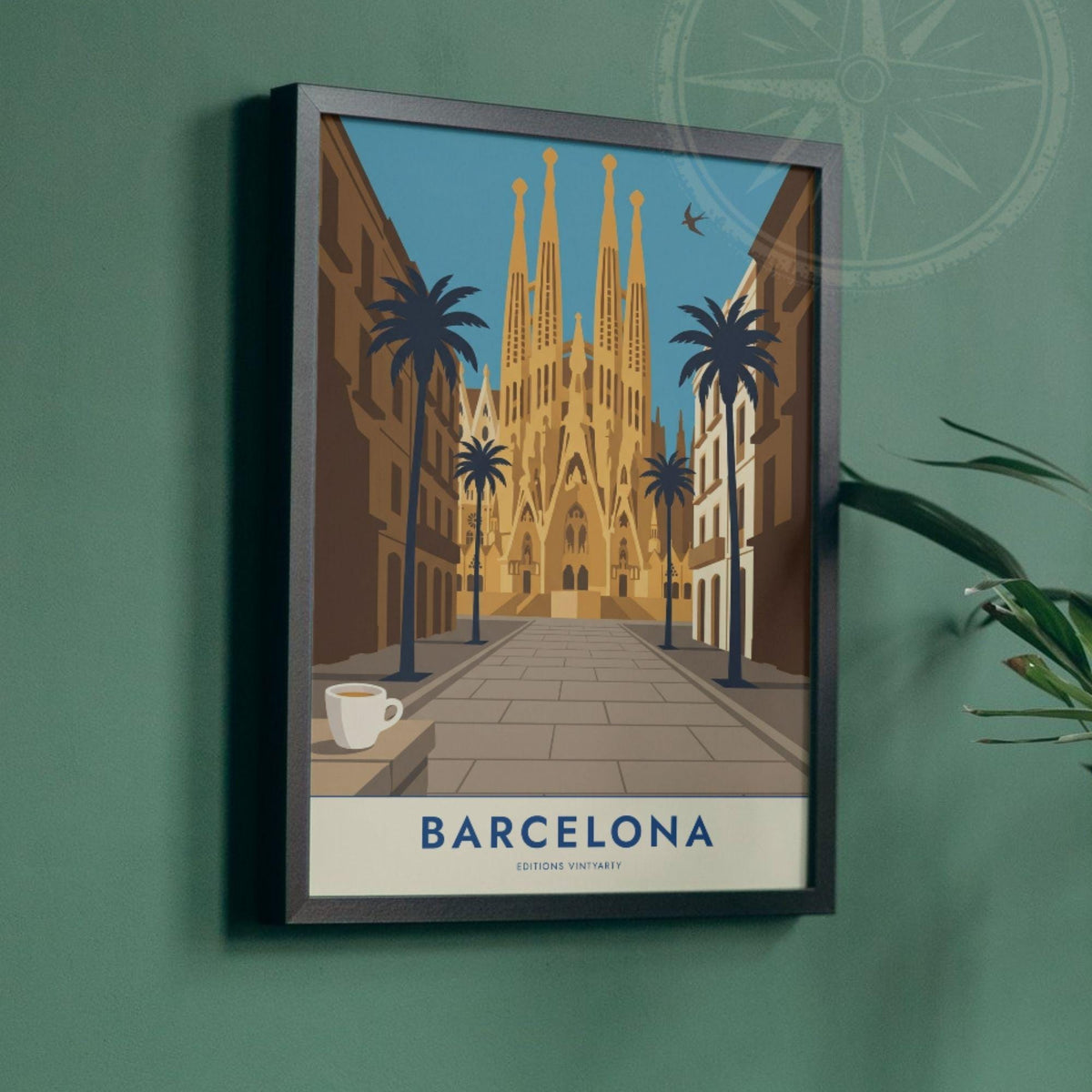 Affiche Barcelone Sagrada Familia, poster Gaudi architecture, art mural ocre voyage Espagne
