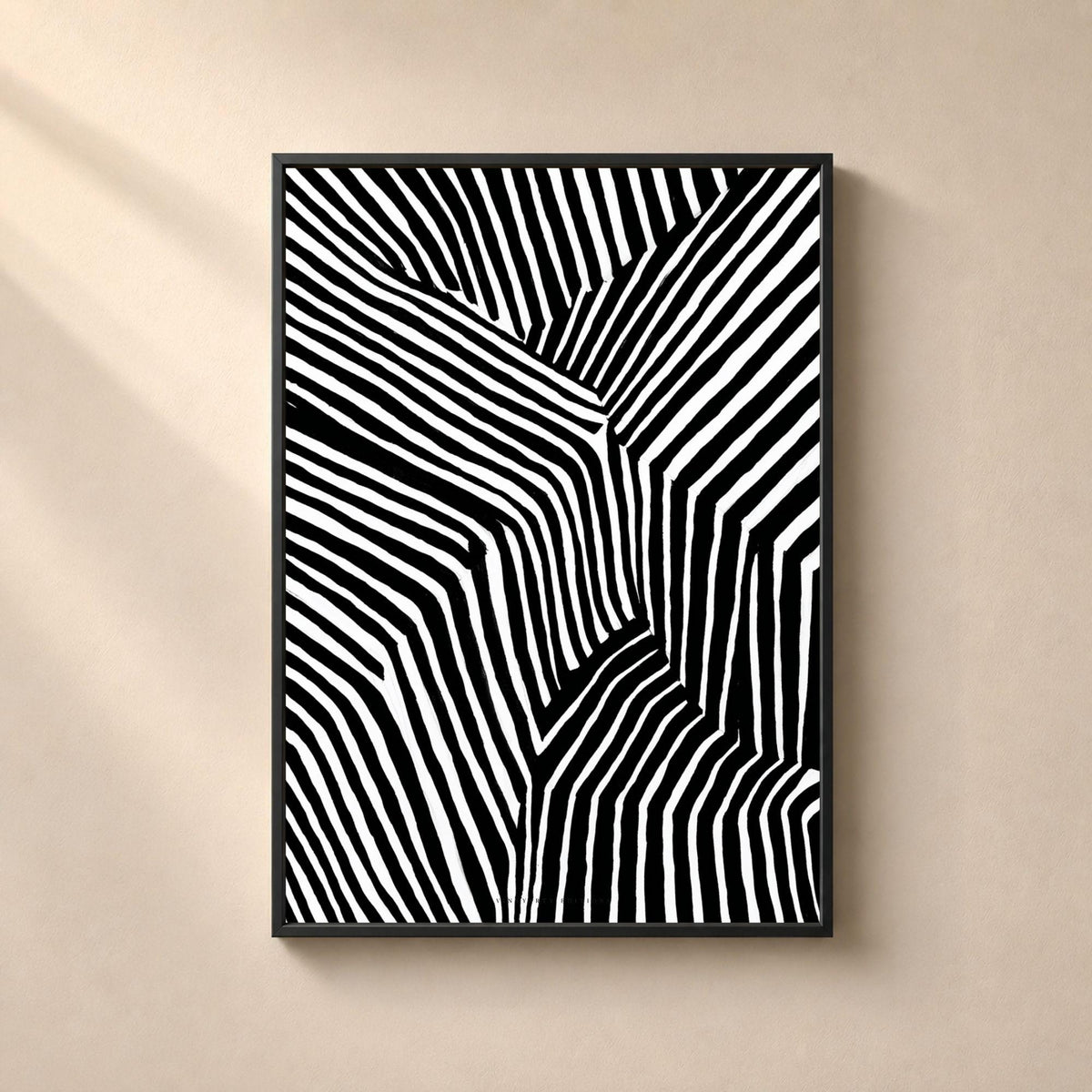 Affiche rayures noires et blanches, poster abstrait contrasté, art mural monochrome graphique