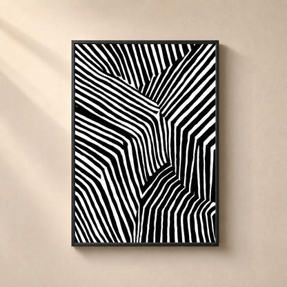 Affiche rayures noires et blanches, poster abstrait contrasté, art mural monochrome graphique
