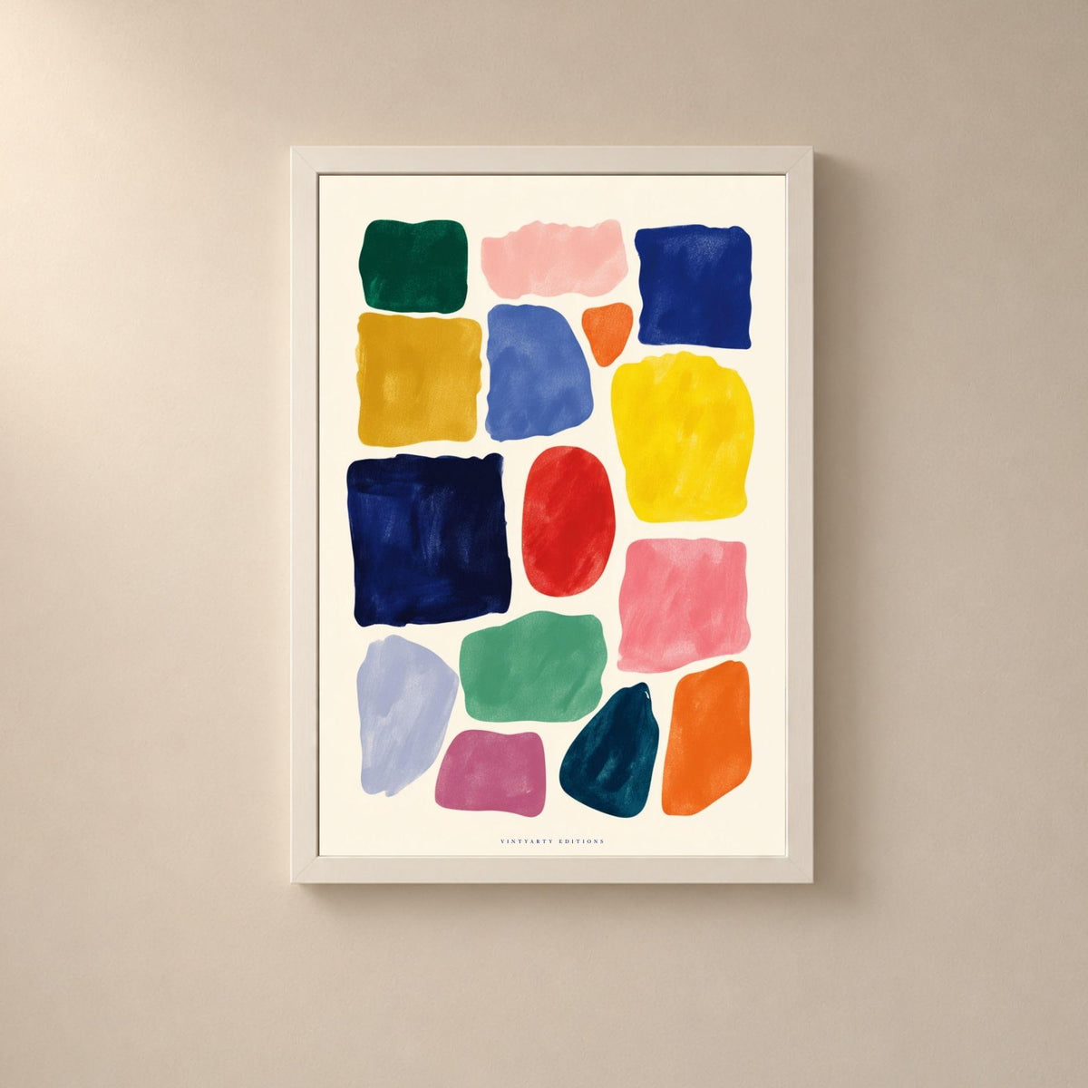 Affiche formes abstraites multicolores, poster nuancier peint, art mural coloré fond crème