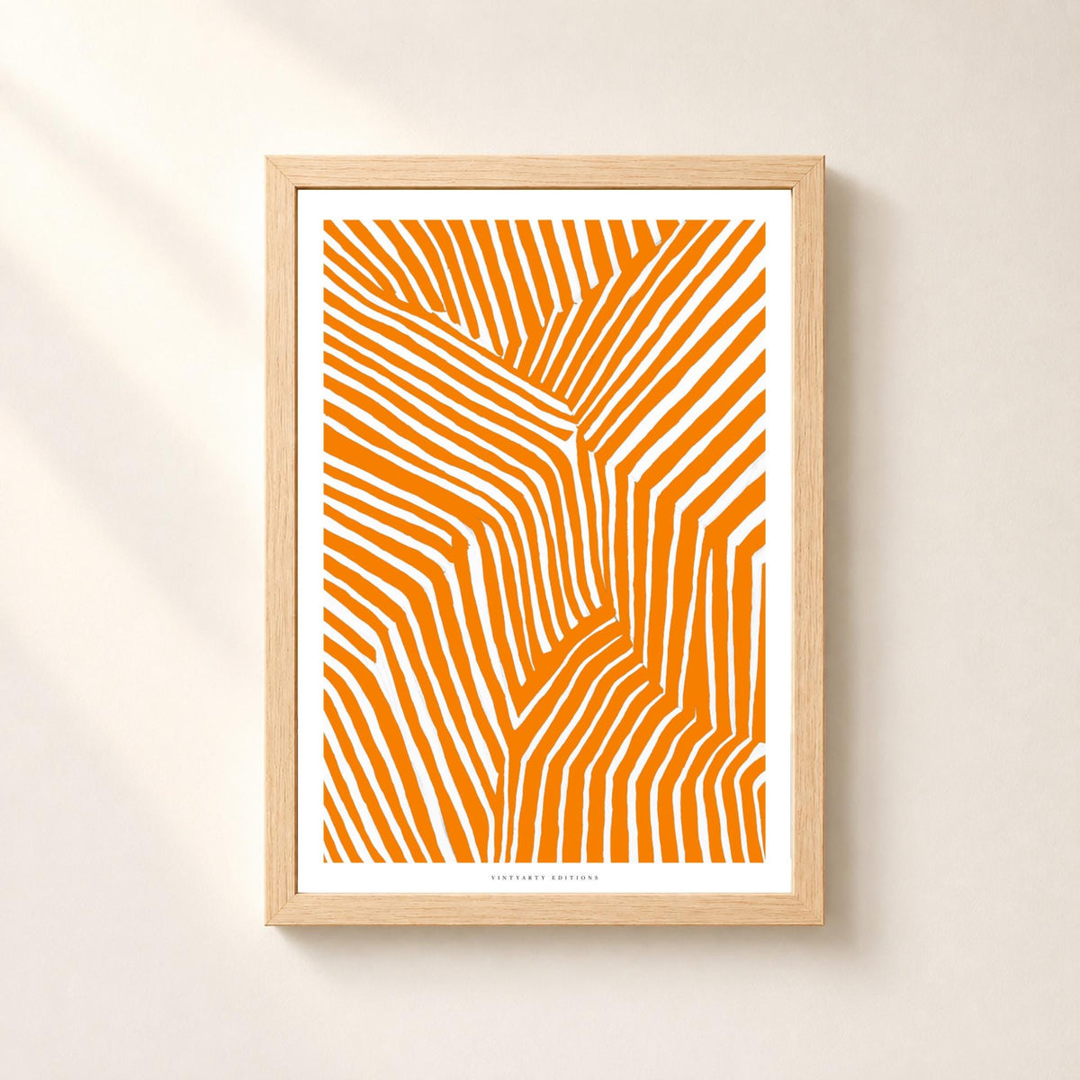 Affiche abstraite orange à rayures, art optique graphique, décoration murale contemporaine