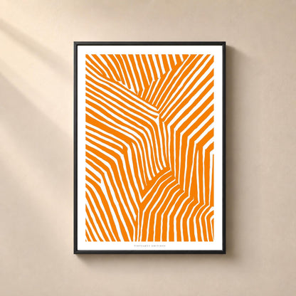 affiche abstraite orange, art optique, rayures orange, affiche graphique, art mural contemporain, décoration bureau, orange abstract print, striped wall art, optical art poster, graphic line art, optische kunst poster, affiche géométrique, déco orange blanc