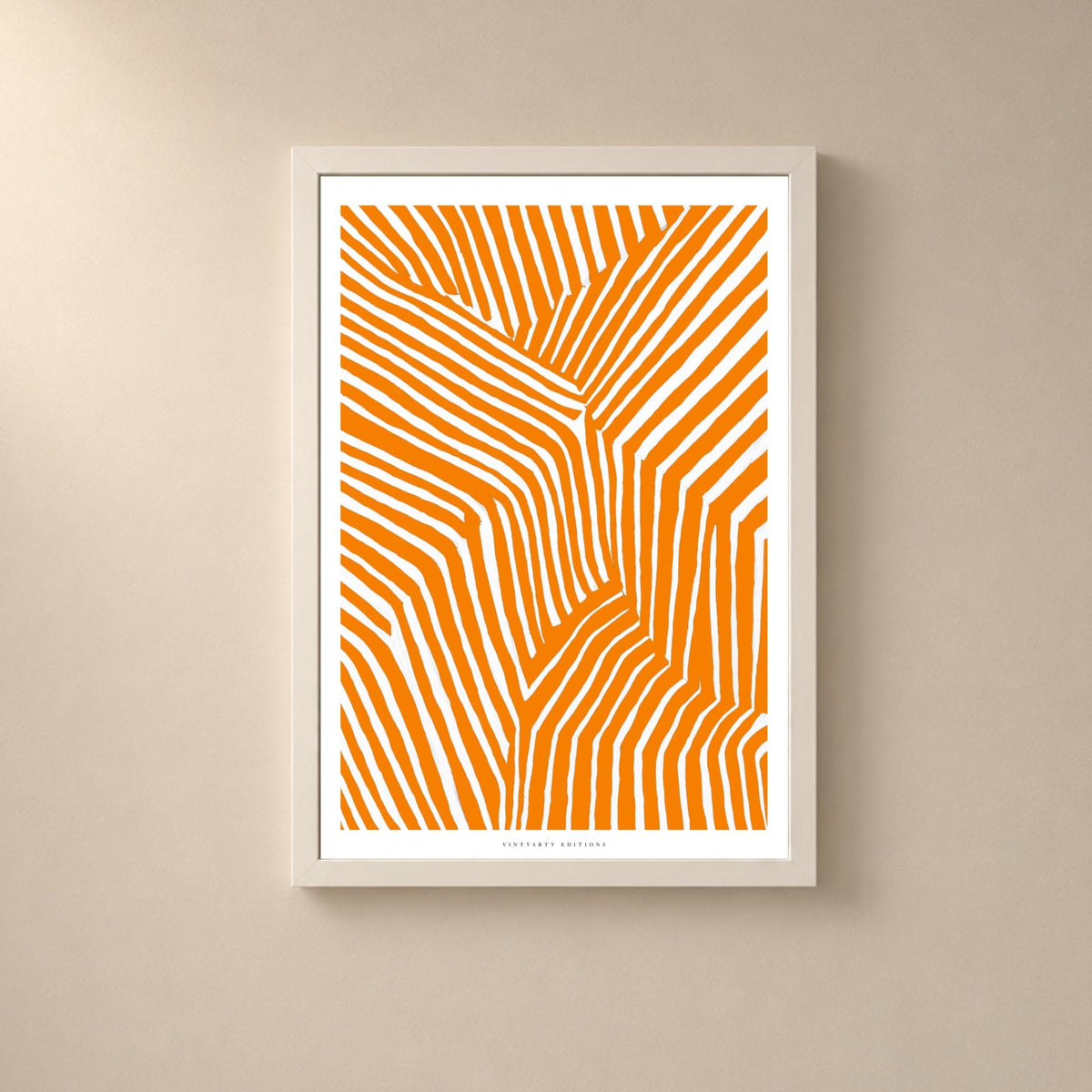 Affiche abstraite orange à rayures, art optique graphique, décoration murale contemporaine