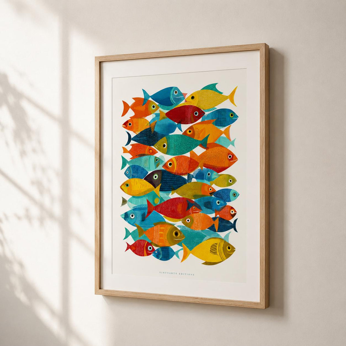 Affiche poissons colorés, art mural bord de mer, illustration contemporaine de poissons tropicaux