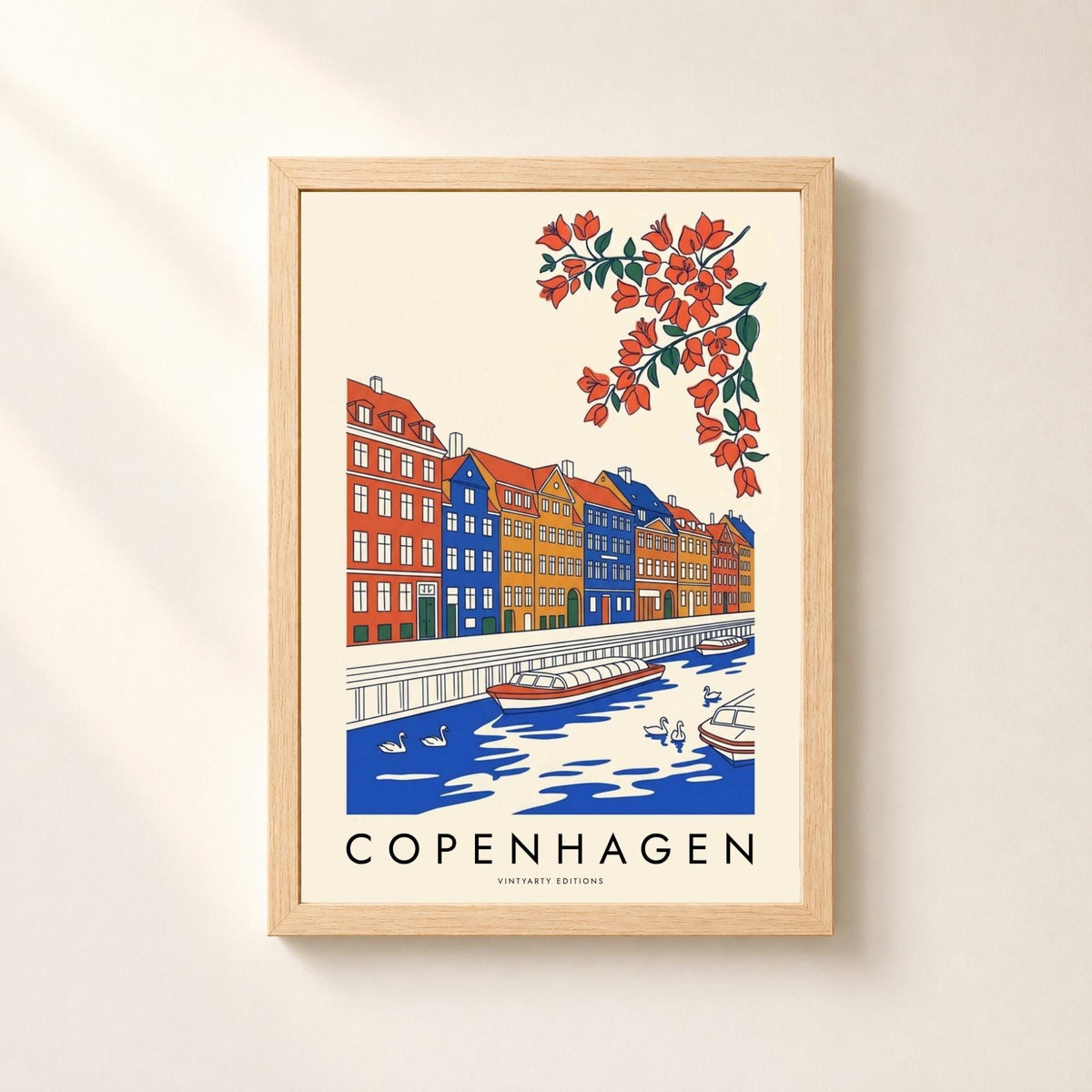 Affiche Copenhague, les maisons colorées de Nyhavn et le canal, décoration murale voyage