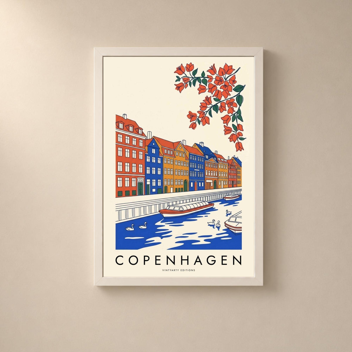 Affiche Copenhague, les maisons colorées de Nyhavn et le canal, décoration murale voyage