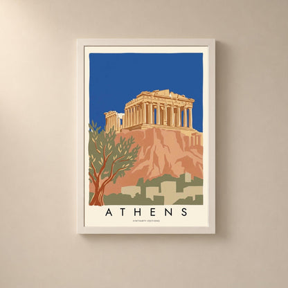 Affiche Athènes, l'Acropole et le Parthénon sur ciel bleu, olivier, décoration murale voyage