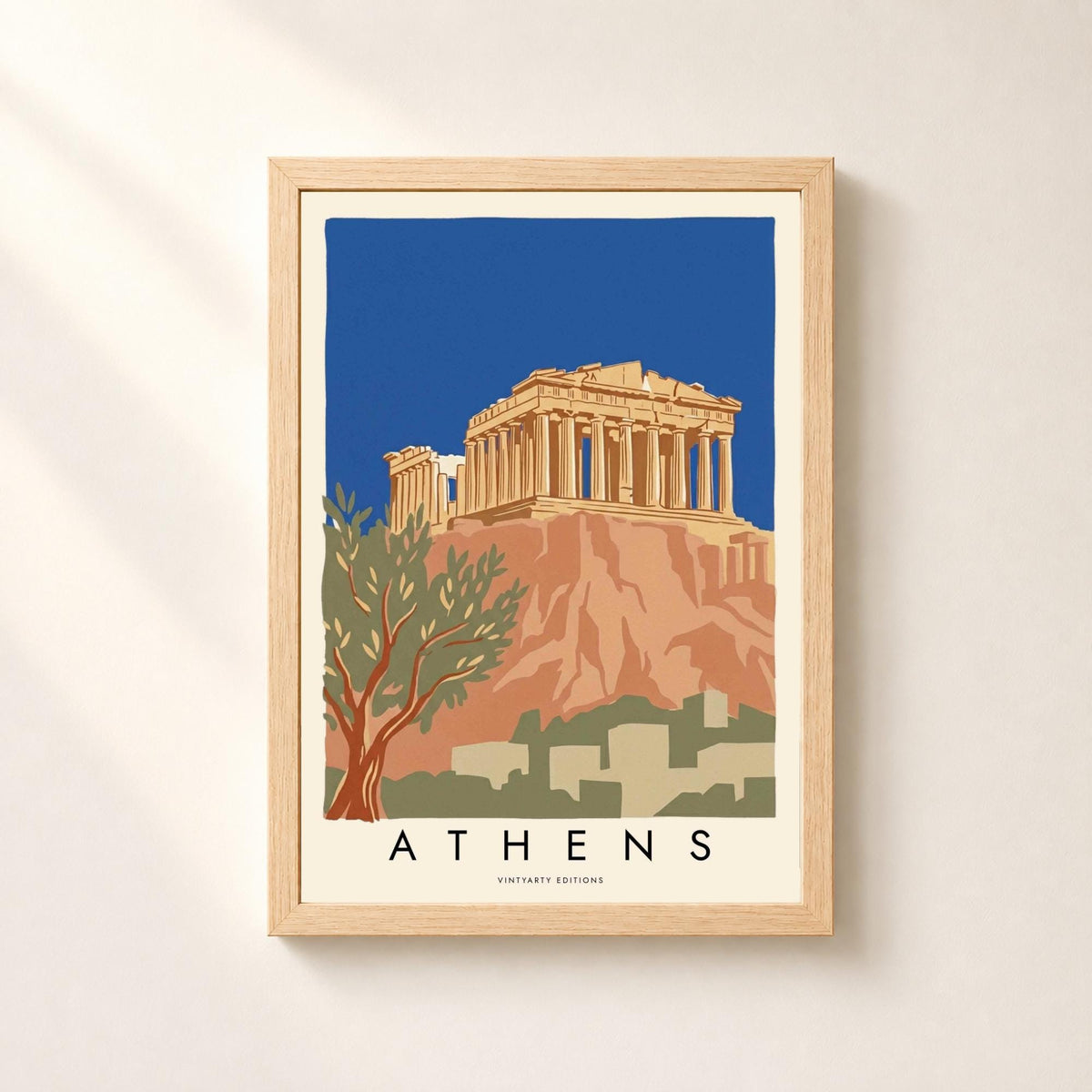 Affiche Athènes, l'Acropole et le Parthénon sur ciel bleu, olivier, décoration murale voyage