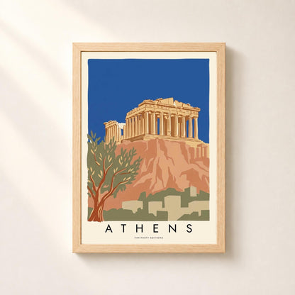 Affiche Athènes, l'Acropole et le Parthénon sur ciel bleu, olivier, décoration murale voyage