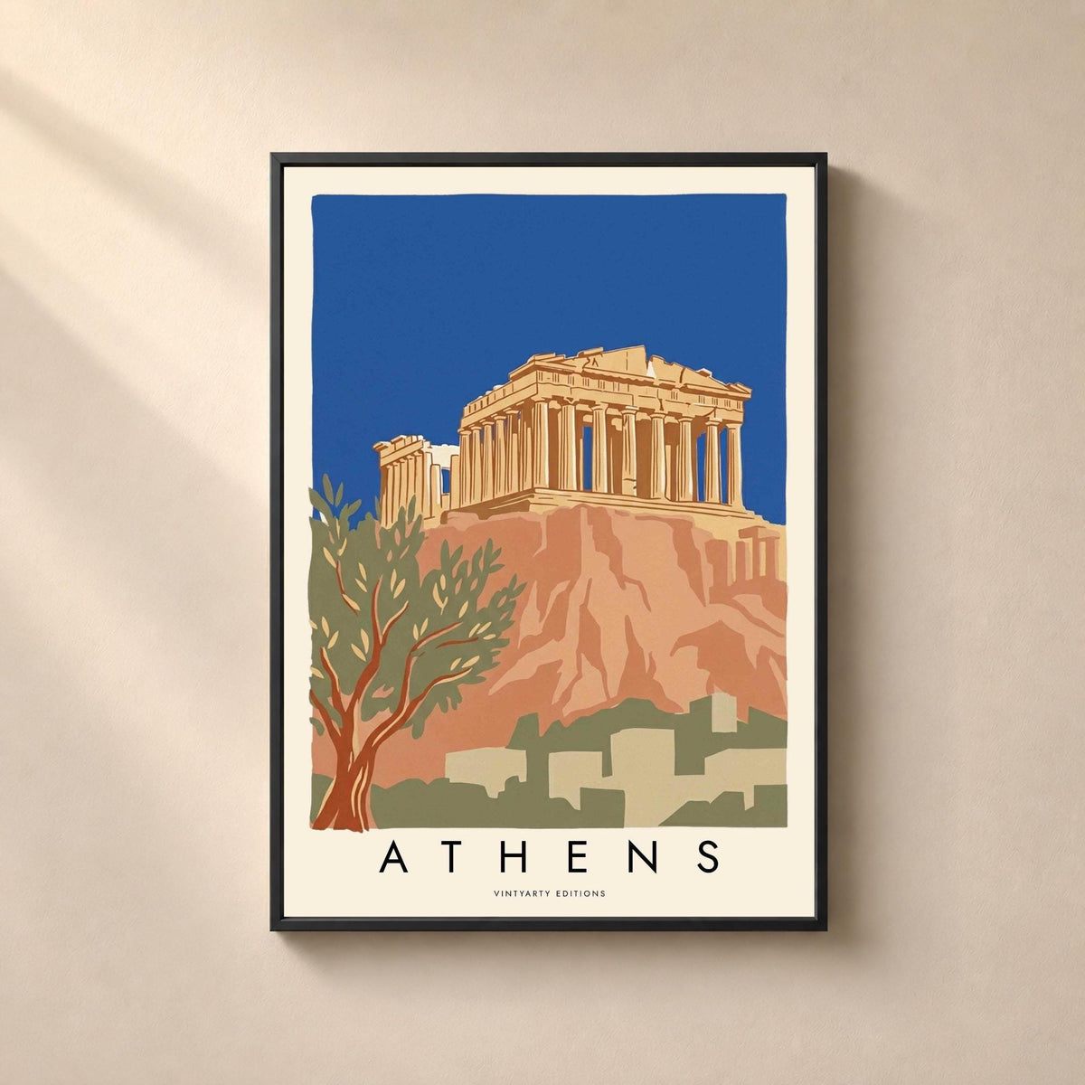 Affiche Athènes, l'Acropole et le Parthénon sur ciel bleu, olivier, décoration murale voyage