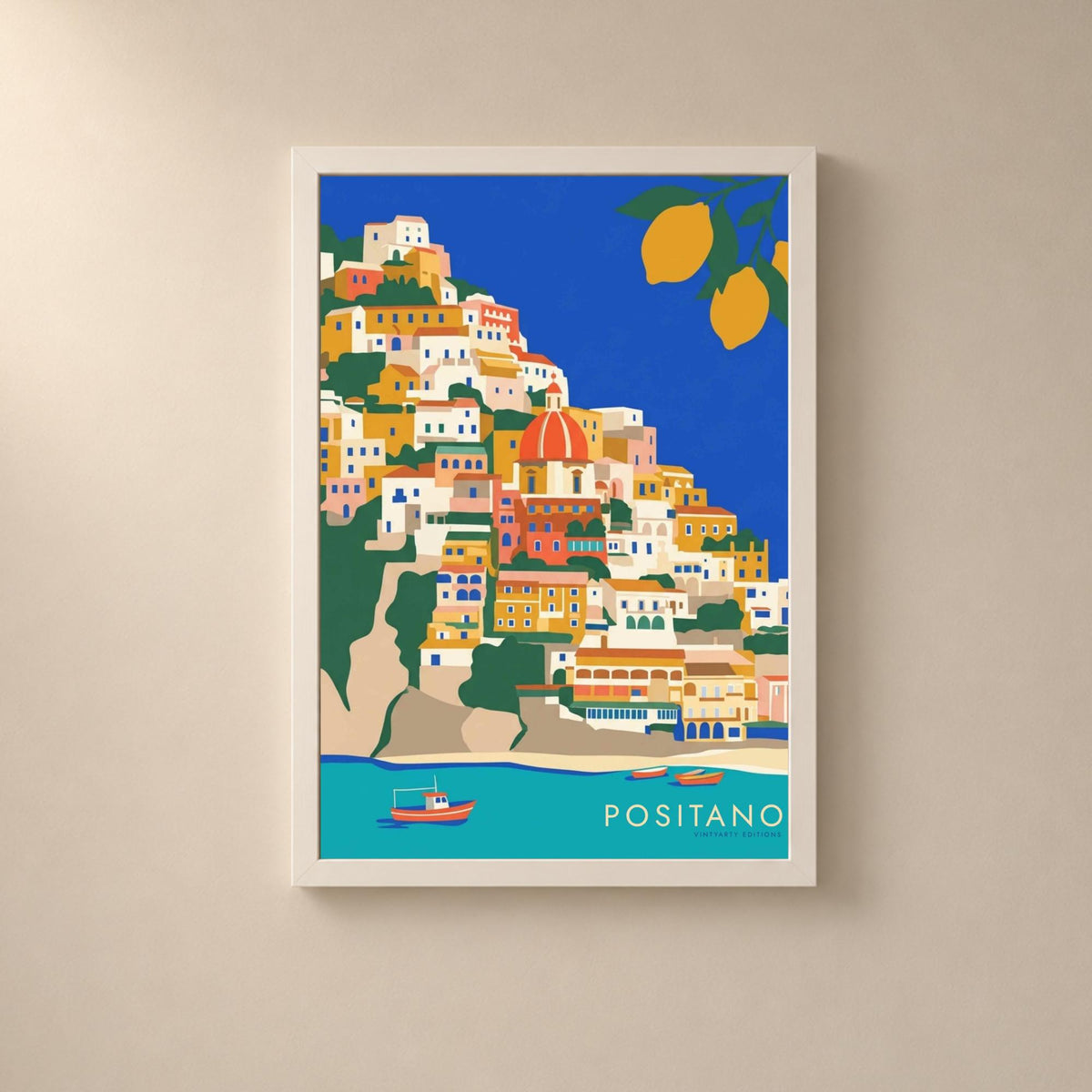 Affiche Positano, le village accroché à la falaise et les citrons, décoration murale côte amalfitaine