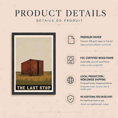 Affiche industrielle vintage The Last Stop, conteneur maritime rouge, décoration murale rétro