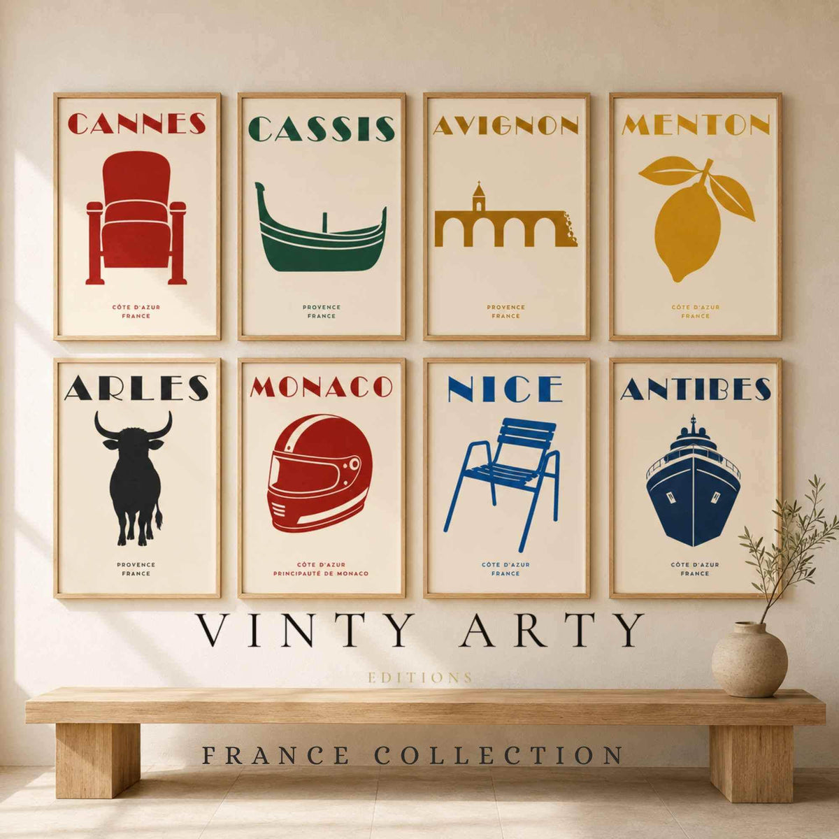 Le pont d'Avignon, affiche art déco ocre et crème, déco murale Provence et Sud de la France