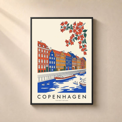 Affiche Copenhague, les maisons colorées de Nyhavn et le canal, décoration murale voyage