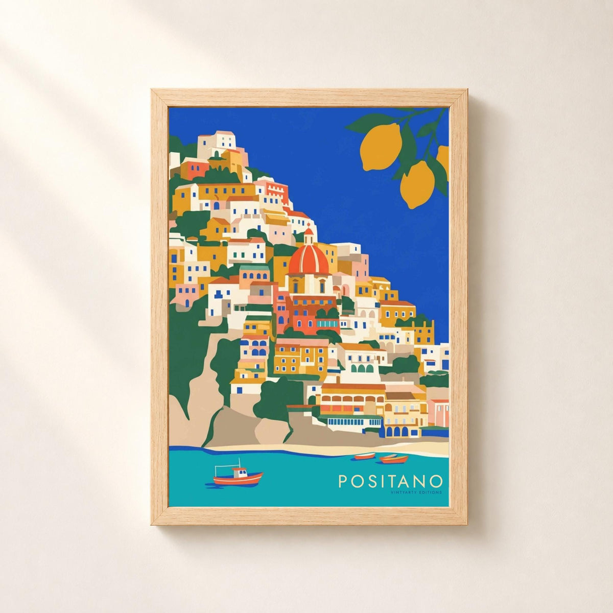Affiche Positano, le village accroché à la falaise et les citrons, décoration murale côte amalfitaine