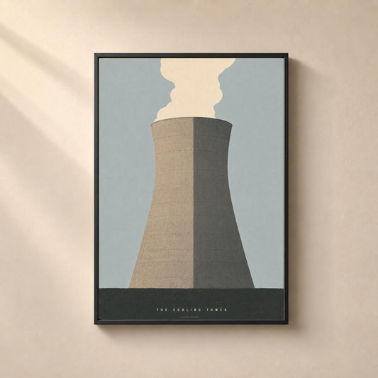 The Cooling Tower, affiche industrielle béton, tirage brutaliste bleu gris, déco murale bureau